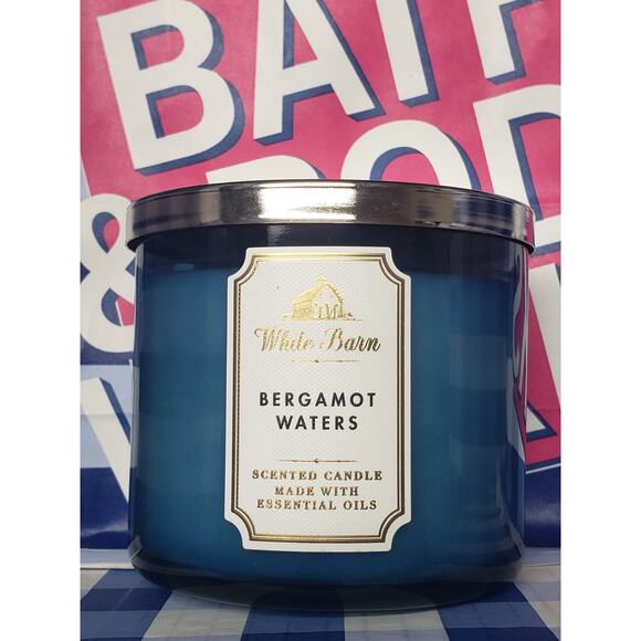BBW Bergamot Waters Large 3 Wick Candle Home Fragrance Decor - Picture 1 of 2
